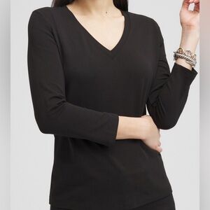 Chicos The Ultimate V-Neck Tee 3/4 Sleeve - Medium Black